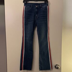 Women's Flare Jeans with Red and White Stripes